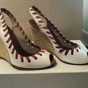 Christian Louboutin White and Red espadrille Wedges